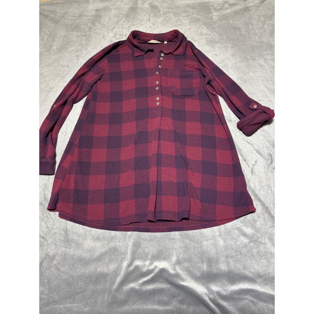 Soft Surroundings Womens Size S Maroon Plaid Mad About Plaid Tunic Top 2CB29